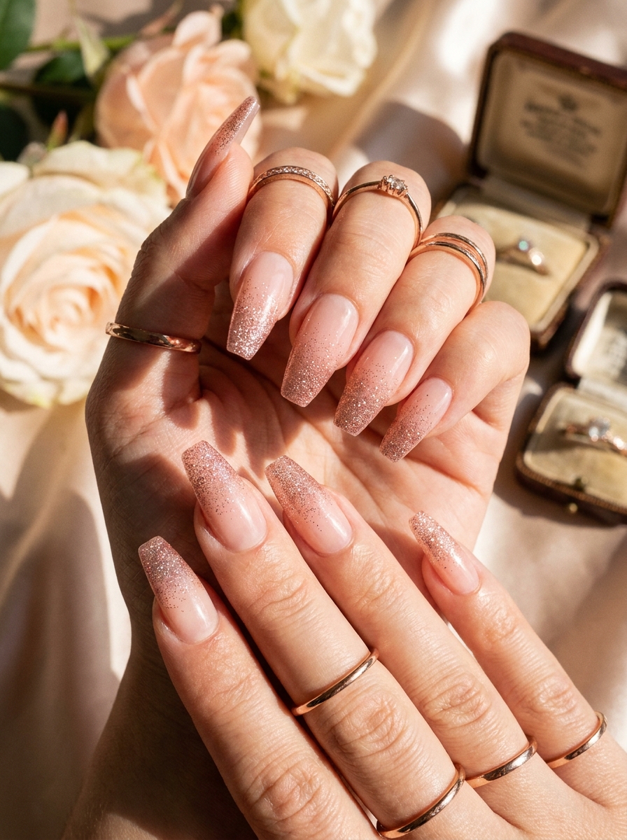 Rose Gold Glitter Ballerina Nägel
